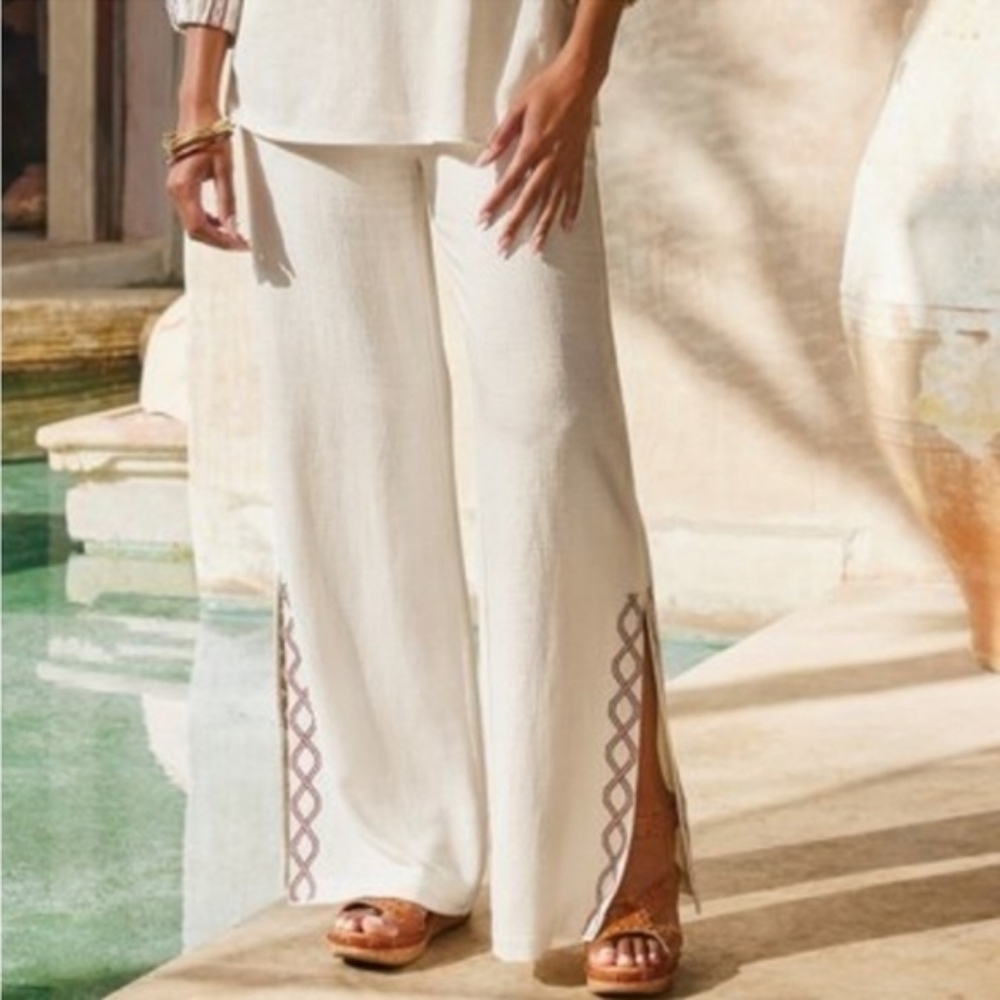 Elegant Soft Surroundings "Mirage" Cream Wide-Leg Pants